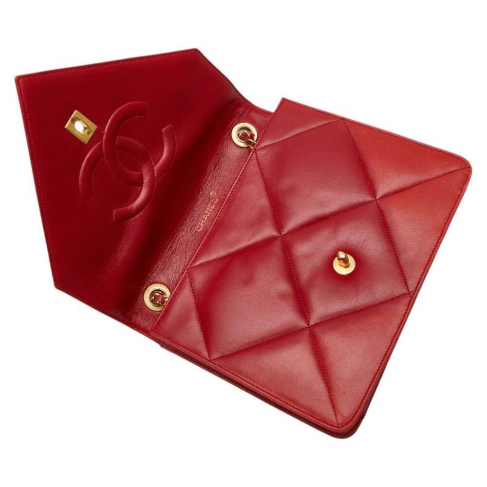 CHANEL Red Lambskin Leather Logo Shoulder Bag - Picture 9 of 12